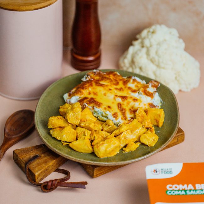 FRANGO CUBOS COM MOSTARDA E MEL + BRÓCOLIS GRATINADO - LOW CARB 200G